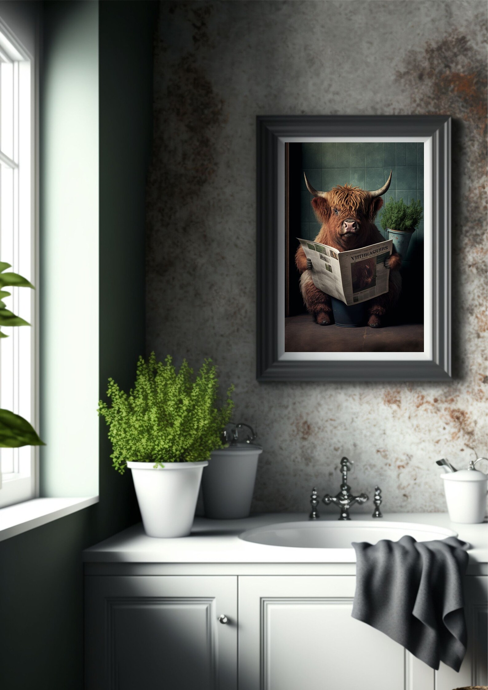 Highland Cow on Toilet Bathroom Print, Animal on Toilet Funny Bathroom ...