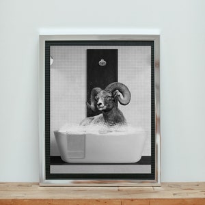 Bathroom  Prints, Sheep in Bathtub Print, Sheep on Toilet Art, Funny Kids Bathroom Print, Animal in bathtub, Whimsy Animal Art