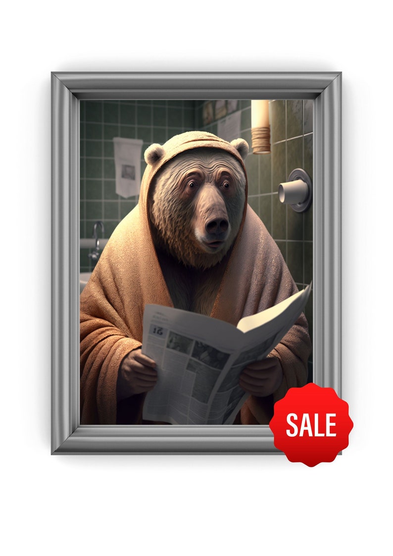 Bear in the Toilet Funny Bathroom Decor Bear in Toilet Etsy