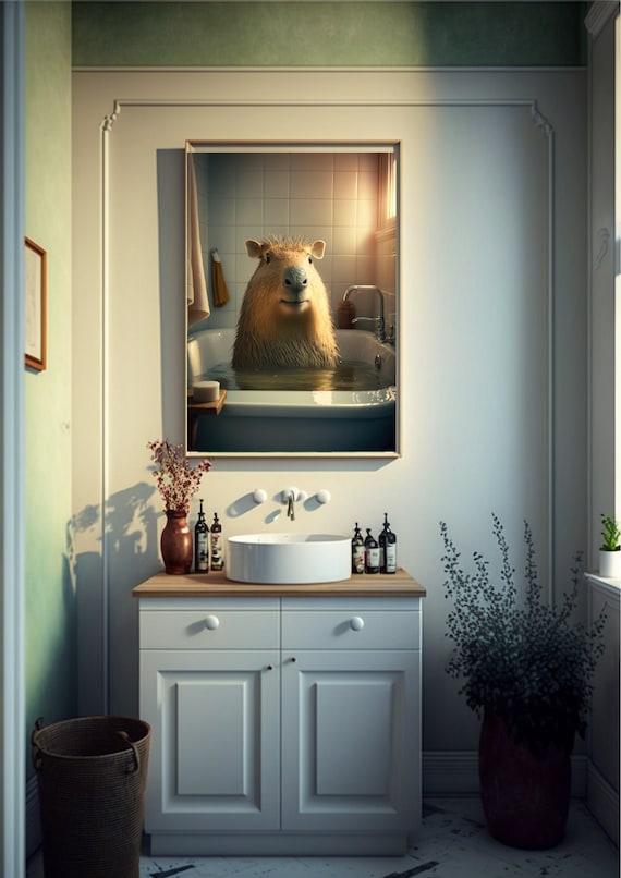 Capybara Art, Capybara Poster, Capybara Printable, Funny Bathroom Print, Bath Poster, Bathroom Art, Bathroom Decor