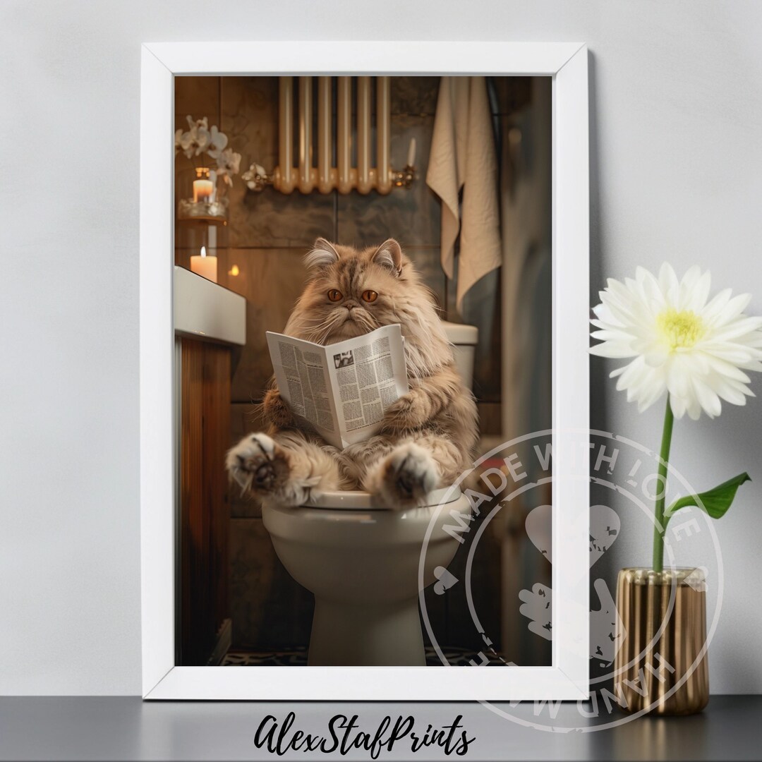 Funny Cat Bathroom Art Cute Toilet Print for Wall Decor - Etsy