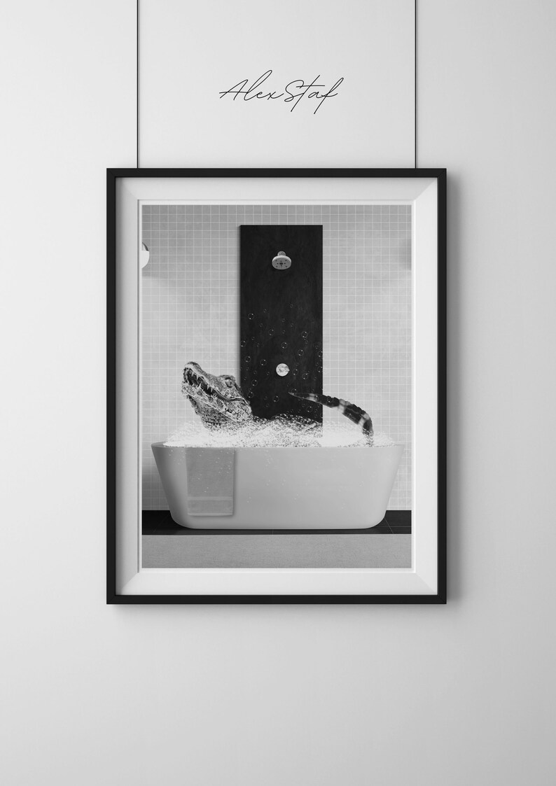 Alligator in the Bathroom Alligator Bathing Funny Bathroom Etsy