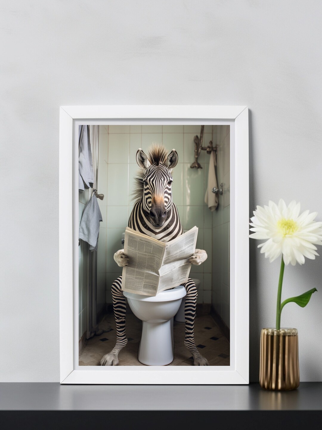 Zebra on Toilet Funny Bathroom Art Humor Art Print Animal