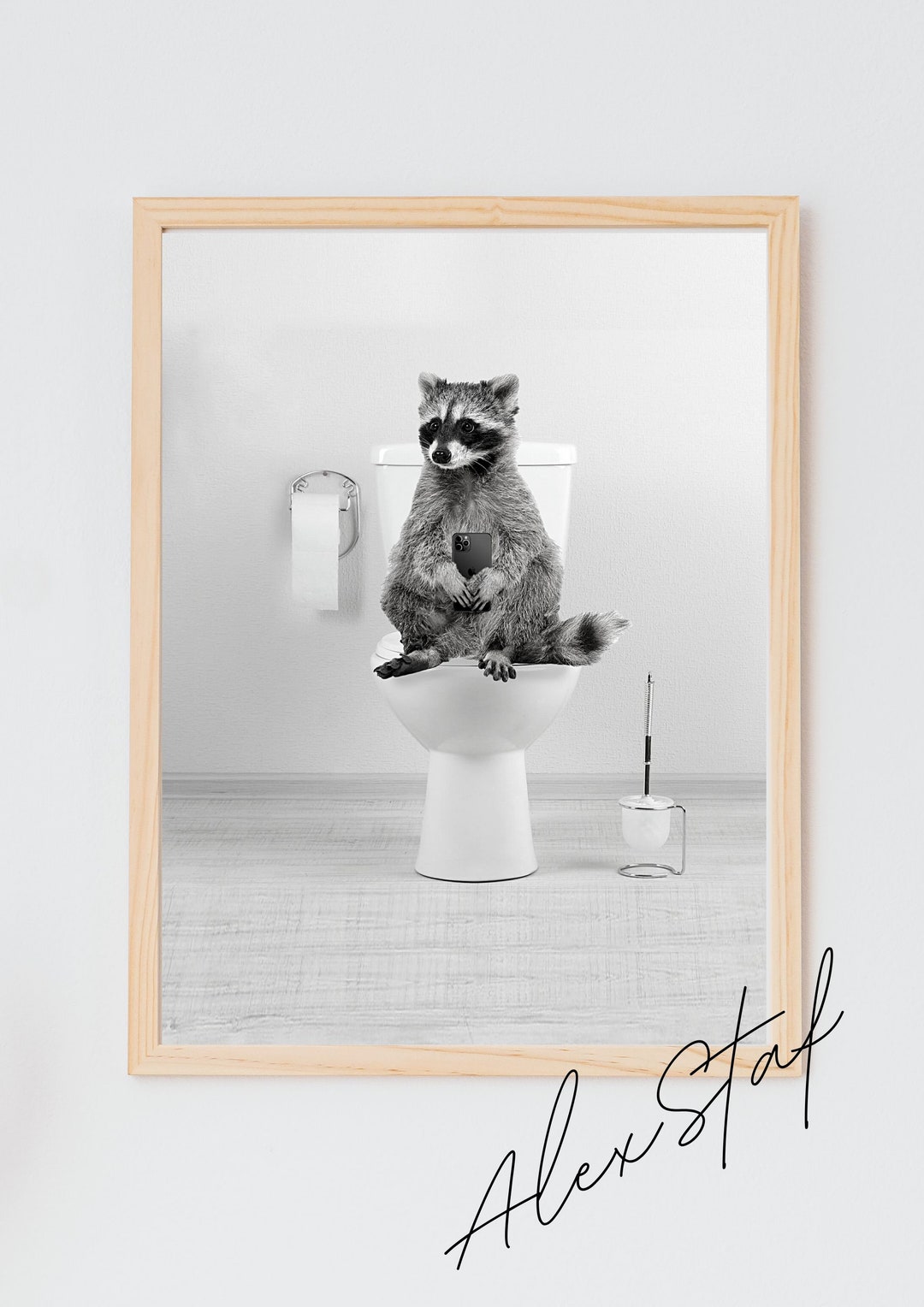 Bathroom Art Raccoon Toilet Paper Bathroom Wall Art Digital Print ...