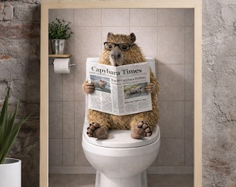 Capybara Wall Art Funny Bathroom Capybara Reading Decor (Digital Download)