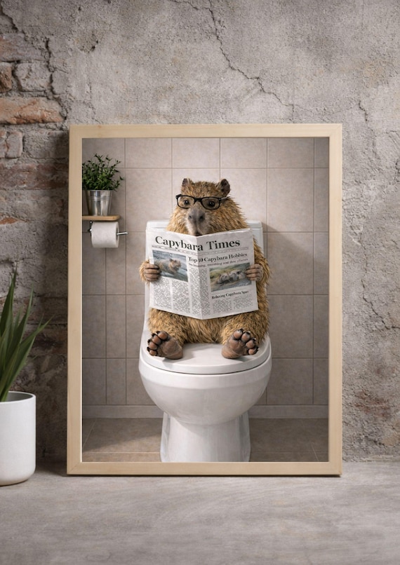 Capybara Wall Art Funny Bathroom Capybara Reading Decor (Digital Download)