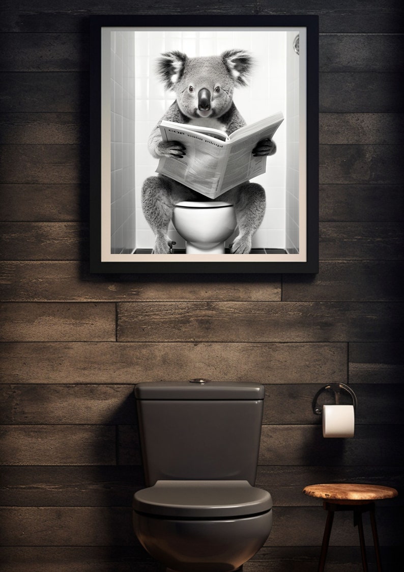 Koala Bear Sitting on the Toilet Reading a Newspaper Funny Etsy