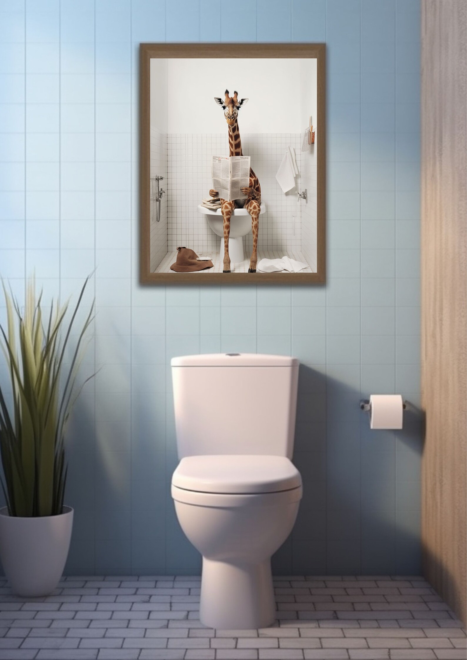 Giraffe on the Toilet Blue Bathroom Print Bathroom Wall Art - Etsy