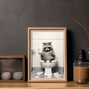 Raccoon on the Toilet Reading Newspaper, Funny Bathroom Art, Toilet ...
