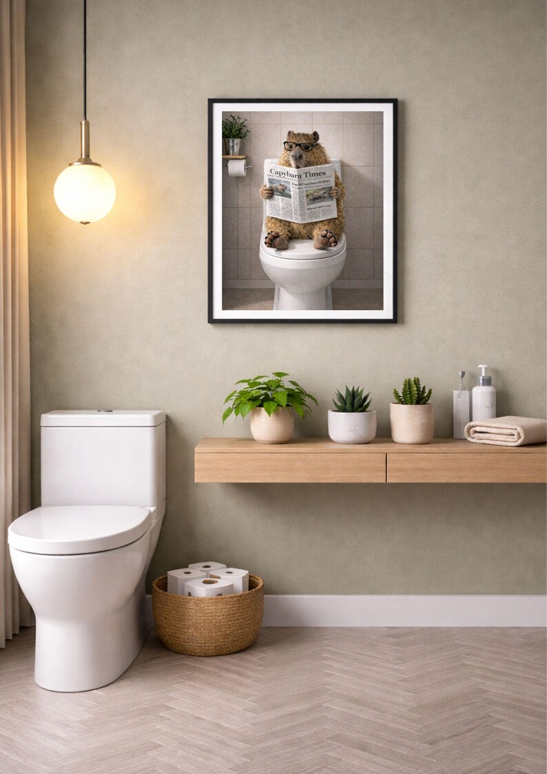 Lustige Wanddekoration mit Capybara-Motiv: Lesendes Capybara fürs Badezimmer (Digitaler Download) Bild 7