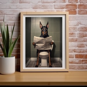 Doberman Wall Art, Funny Bathroom Decor, Doberman in Toilet, Animal in toilet, Petshop Art, Dog Art, Doberman Gift, Digital Download