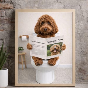 Décoration murale amusante avec un Cockapoo dans la salle de bain : affiche imprimable pour chien (téléchargement numérique)