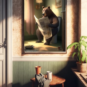 Bathroom art, bear wall art, bathroom wall art, bathroom kids art, bathroom decor, bathroom wall decor, animal art, toilet