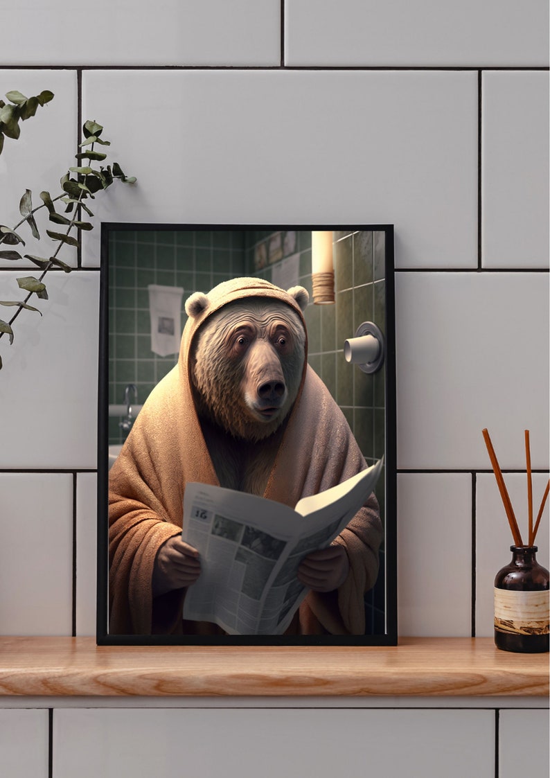 Bear in the Toilet Funny Bathroom Decor Bear in Toilet Etsy