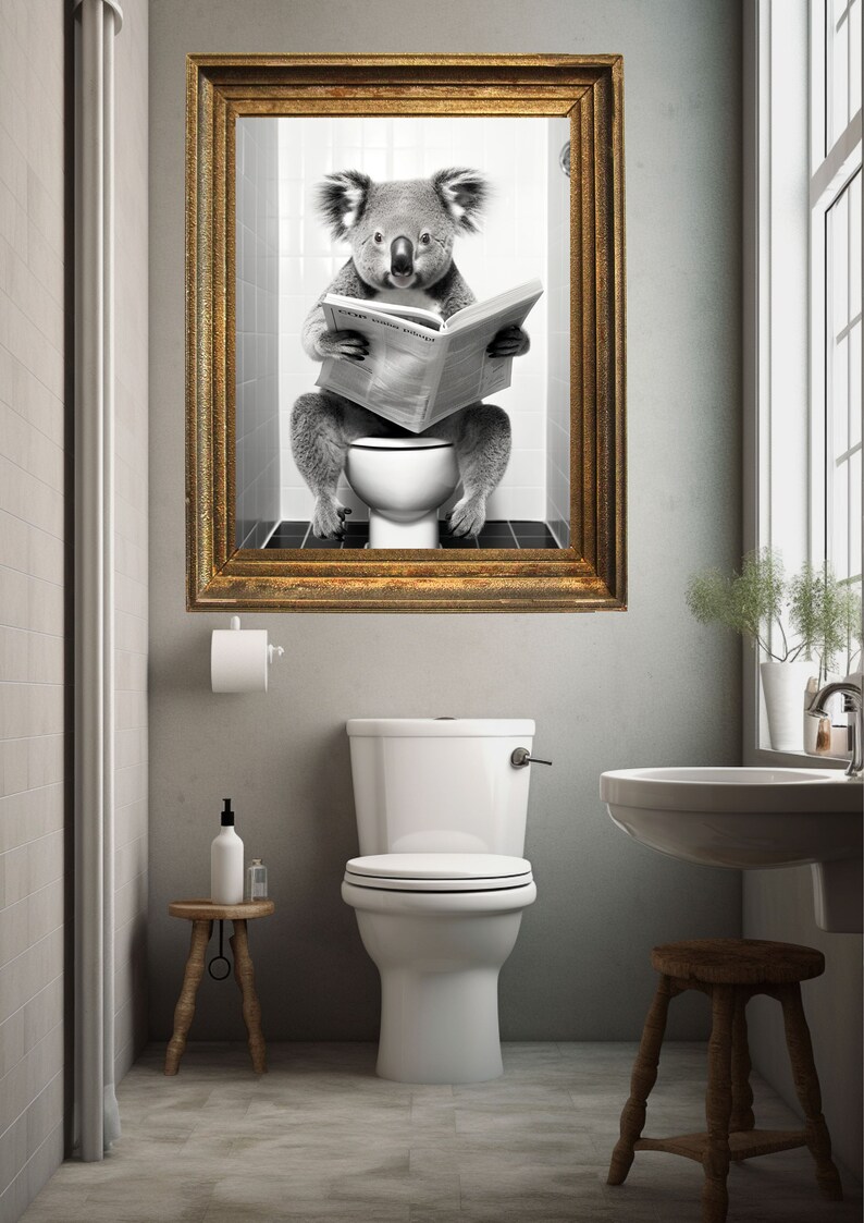 Koala Bear Sitting on the Toilet Reading a Newspaper Funny Etsy