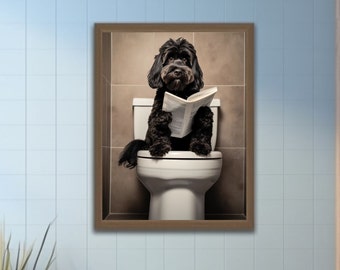 Black Cockapoo Wall Art, Funny Bathroom Print, Toilet Poster, Bathroom Art, Funny Cockapoo Printable, Whimsy Animal Art