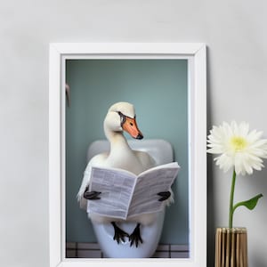 Goose Wall Art, Funny Bathroom Print, Toilet Poster, Bathroom Art, Goose Printable, Whimsy Animal Art, Kids Bathroom