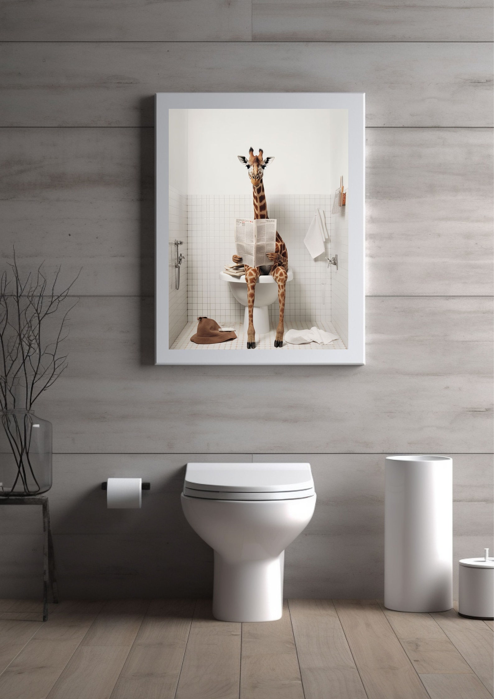 Giraffe on the Toilet Blue Bathroom Print Bathroom Wall Art - Etsy