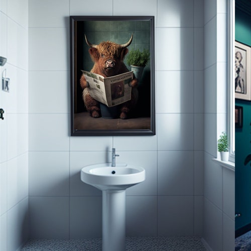 Plaque Humoristique Highland Cow "Are You Caca?" - Déco WC Aluminium