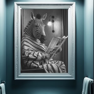 Zebra on the Toilet, Zebra art , bathroom wall art, bathroom kids art, bathroom decor, bathroom wall decor, toilet