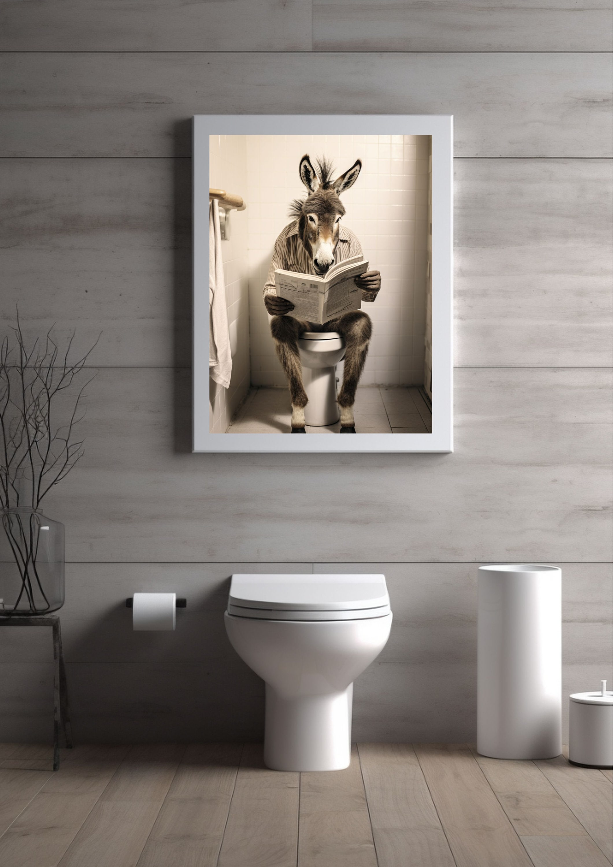 Décoration Toilettes Vache Drôle - Tableau HDF 30x20 Cm - Humour Salle De Bain - Noir Et Blanc