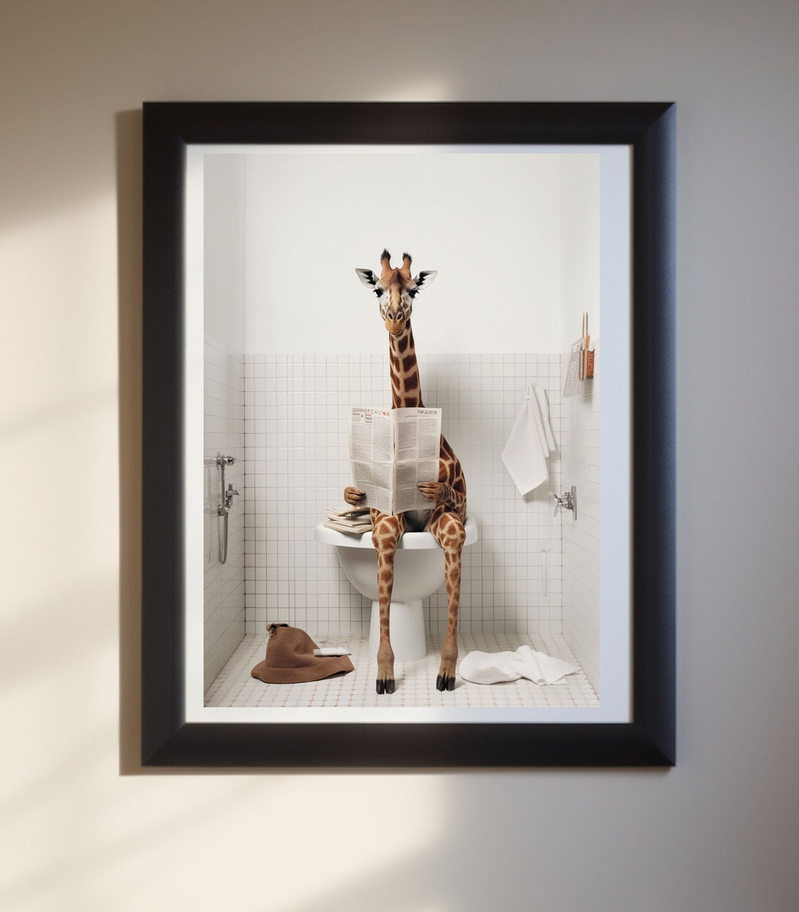 Giraffe on the Toilet Blue Bathroom Print Bathroom Wall Art - Etsy