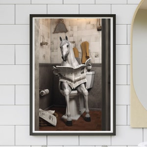 Horse Wall Art, Funny Bathroom Print, Toilet Poster, Bathroom Art, Horse Printable, Whimsy Animal Art, Kids Bathroom---