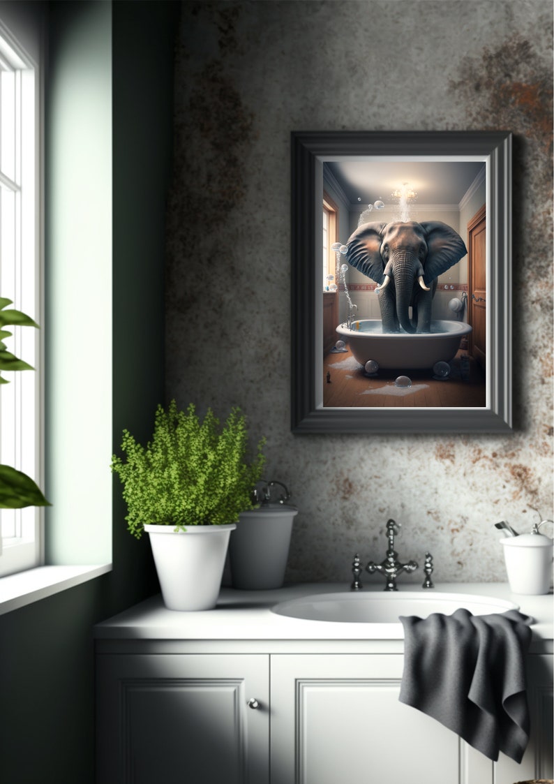Bathroom Art Elephant Wall Art Bathroom Wall Art Bathroom Etsy