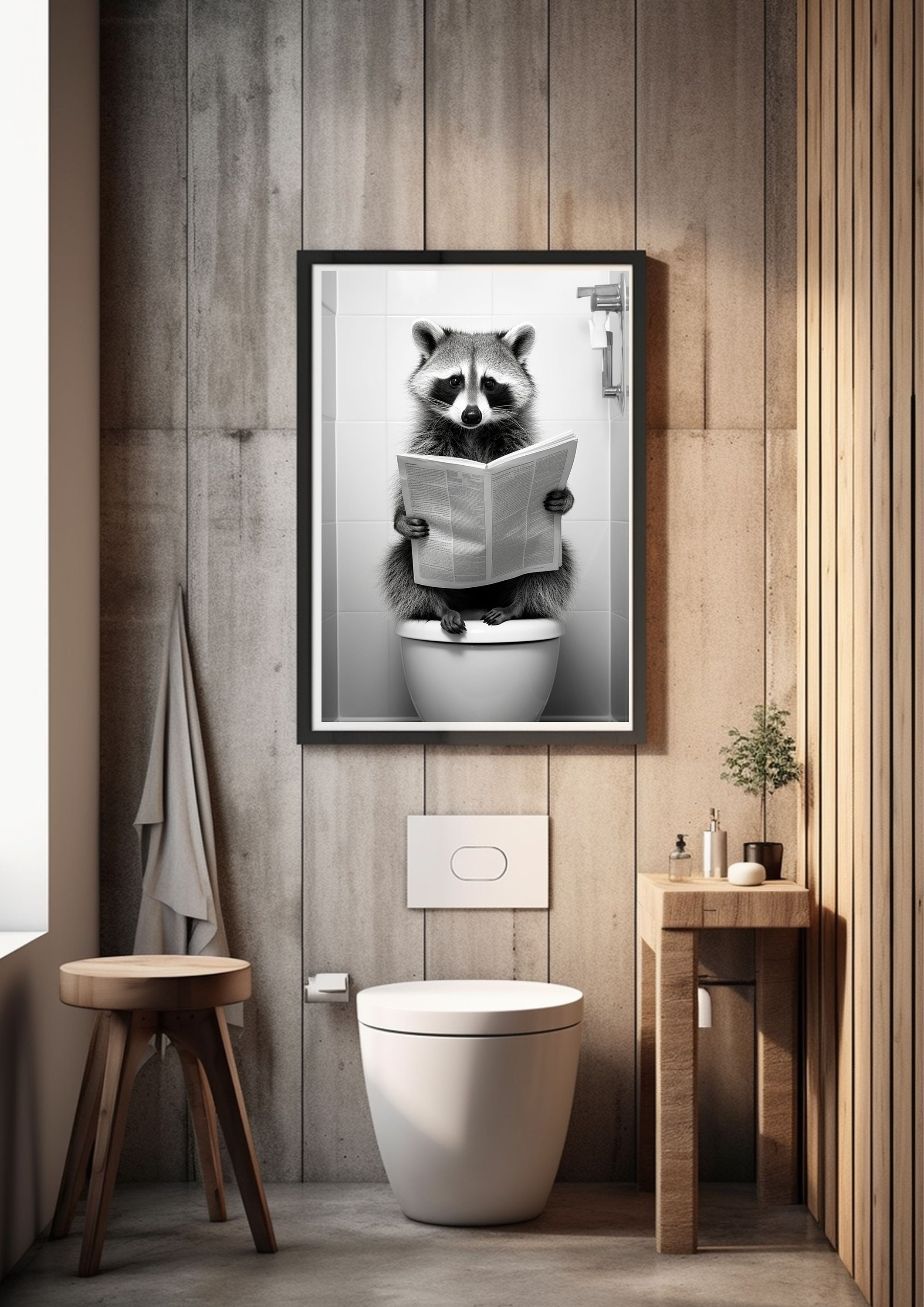 Raccoon Toilet Art Poster | Comical Literacy | Animal Art Print | Funny ...