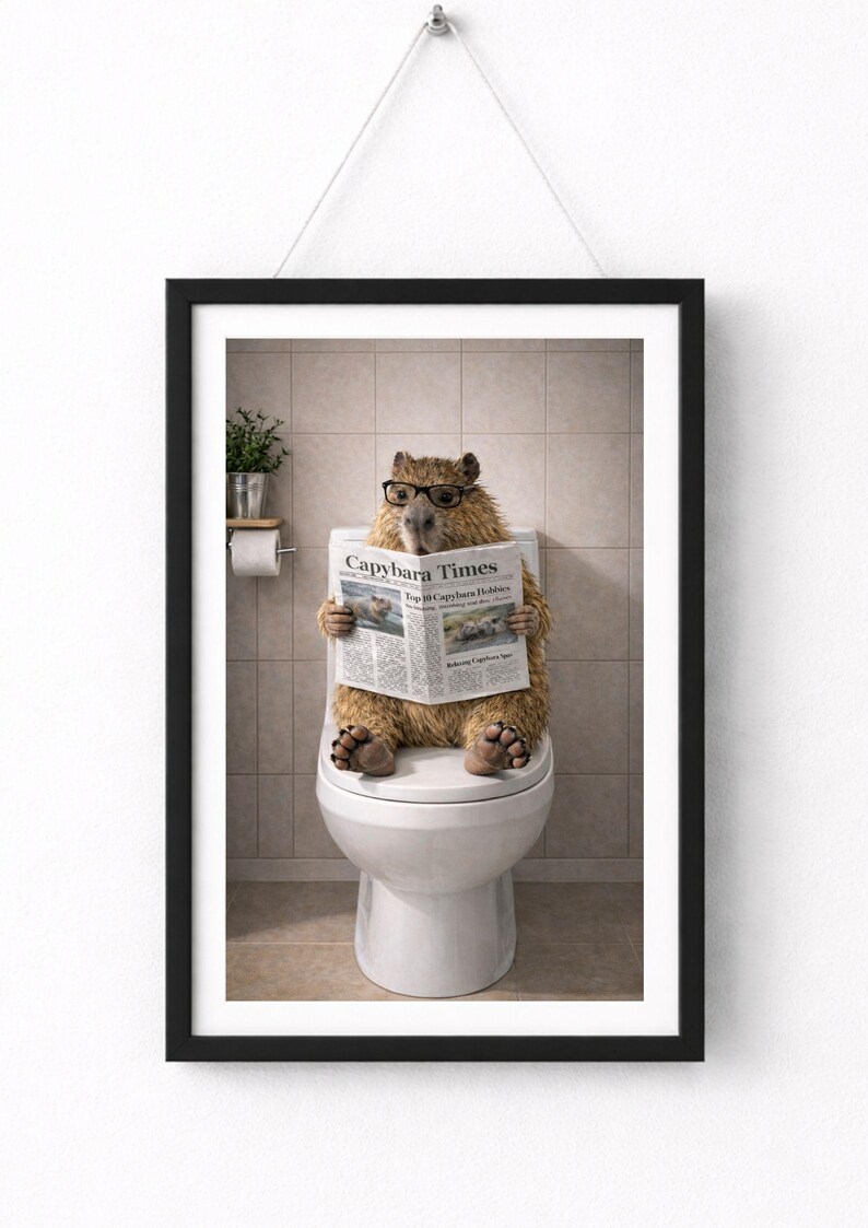 Lustige Wanddekoration mit Capybara-Motiv: Lesendes Capybara fürs Badezimmer (Digitaler Download) Bild 5