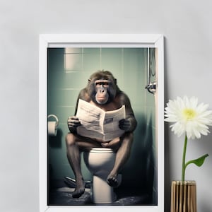 Chimpanzee Monkey Wall Art, home decor, Toilet Poster, Bathroom Art, Chimpanzee Monkey Printable, Whimsy Animal Art, digital download