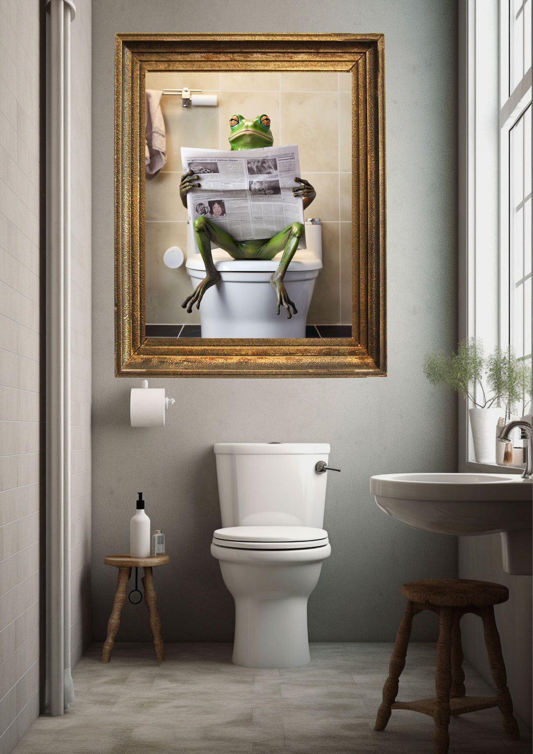 Funny Frog Bathroom Art Frog on Toilet Printable Wall Decor, Kids ...