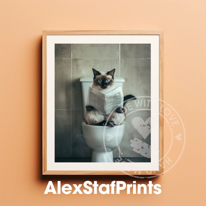 Siamese Cat on Toilet Funny Cat Bathroom Printable, Safari Animal Art ...