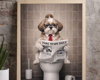 Lustige Badezimmer-Wandkunst mit Shih Tzu-Hundetoilette zum Ausdrucken (Digitaler Download)