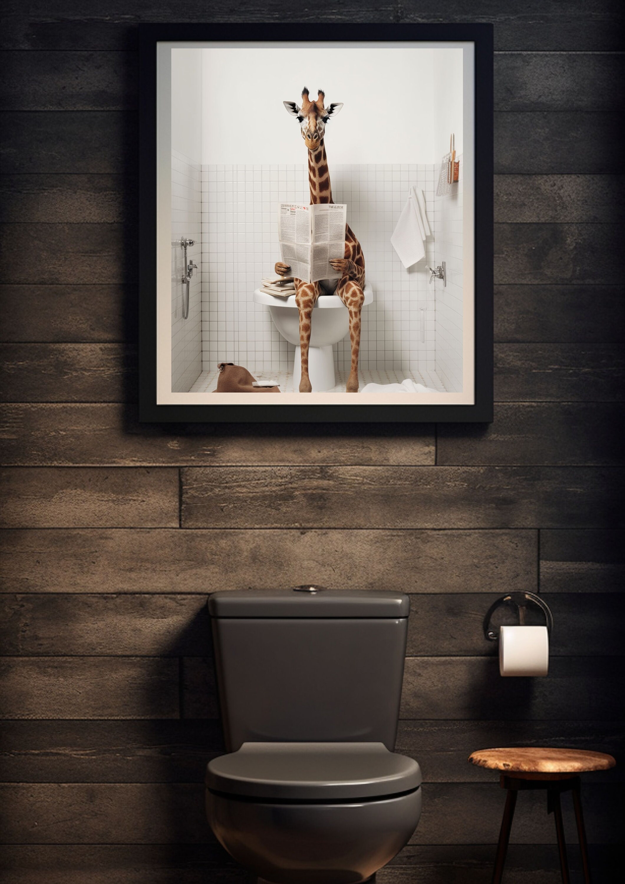 Giraffe on the Toilet Blue Bathroom Print Bathroom Wall Art - Etsy