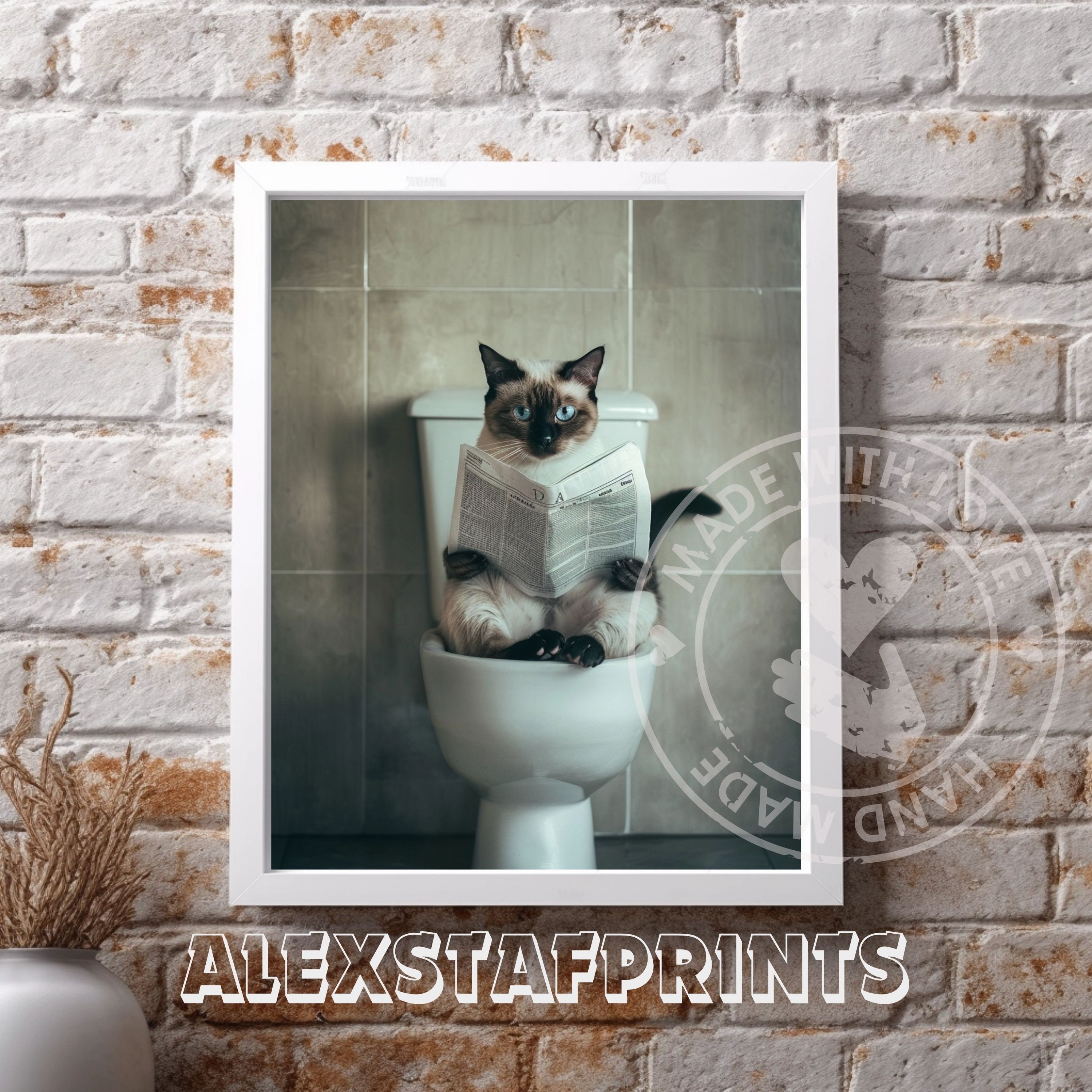 Siamese Cat on Toilet Funny Cat Bathroom Printable, Safari Animal Art ...