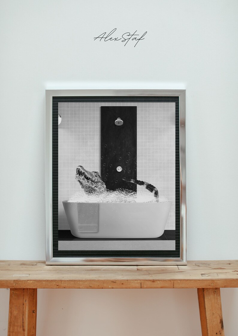 Alligator in the Bathroom Alligator Bathing Funny Bathroom Etsy