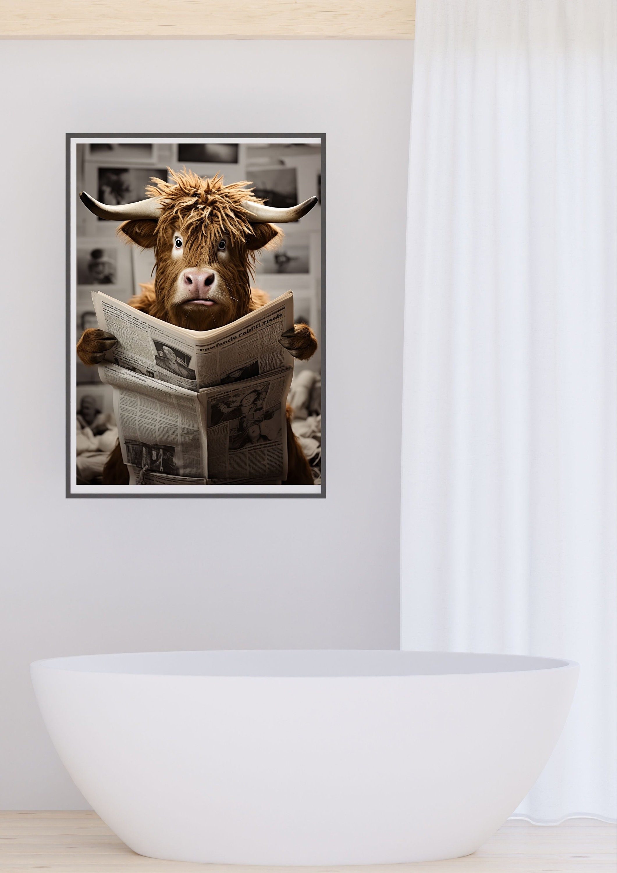 Cow Highland on Toilet Bathroom Print Animal on Toilet Funny - Etsy