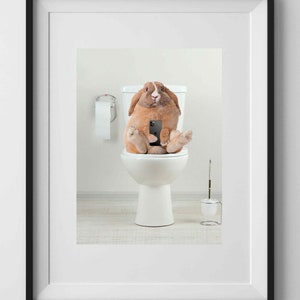 Cute Bunny Print with phone, Funny Rabbit Wall Art, Cheeky Bunny Art, Cute Rabbit Wall Decor, Pet Gift, Personalised Home Decor, Unframed