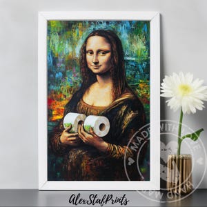 Womans Bathroom Humor, Toilet Humour Gift, Funny Bathroom Print Art, Mona Lisa Clothespin, Funny Bathroom Wall Art , Restroom Gift