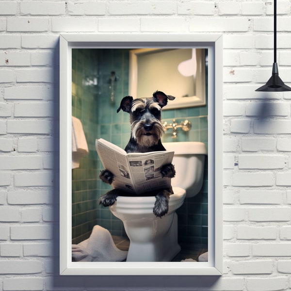 Miniature Schnauzer Wall Art, Funny Bathroom Print, Toilet Poster, Bathroom Art, Miniature Schnauzer Printable, Whimsy Animal Art