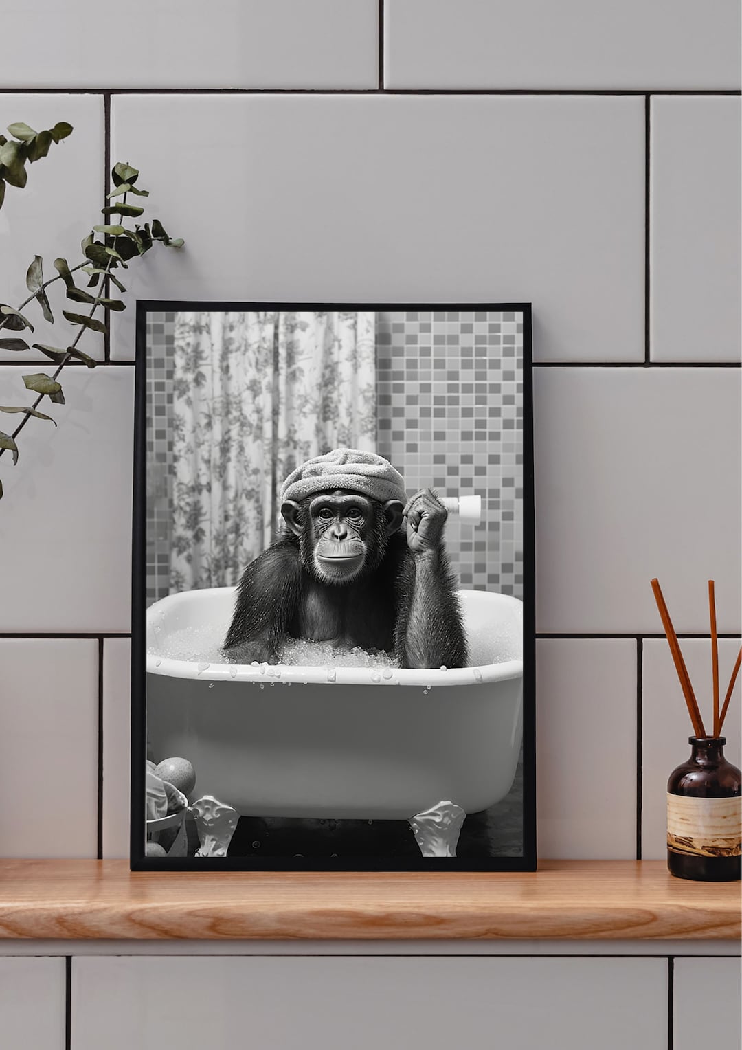 Monkey in a Bathtub Bathroom Poster, Monkey in Tub, Bathroom Print ...