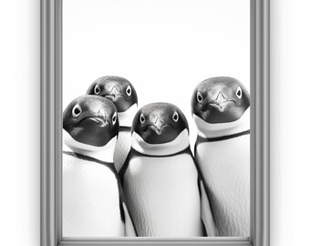 Penguins in a Vintage Bathtub, Neutral Bath Style, Penguin in Tub, Animal Bathroom Art, Bathroom Wall Art, Animal Art by Amy Peterson