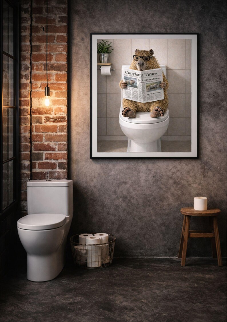 Lustige Wanddekoration mit Capybara-Motiv: Lesendes Capybara fürs Badezimmer (Digitaler Download) Bild 11