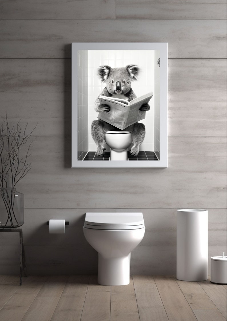 Koala Bear Sitting on the Toilet Reading a Newspaper Funny Etsy