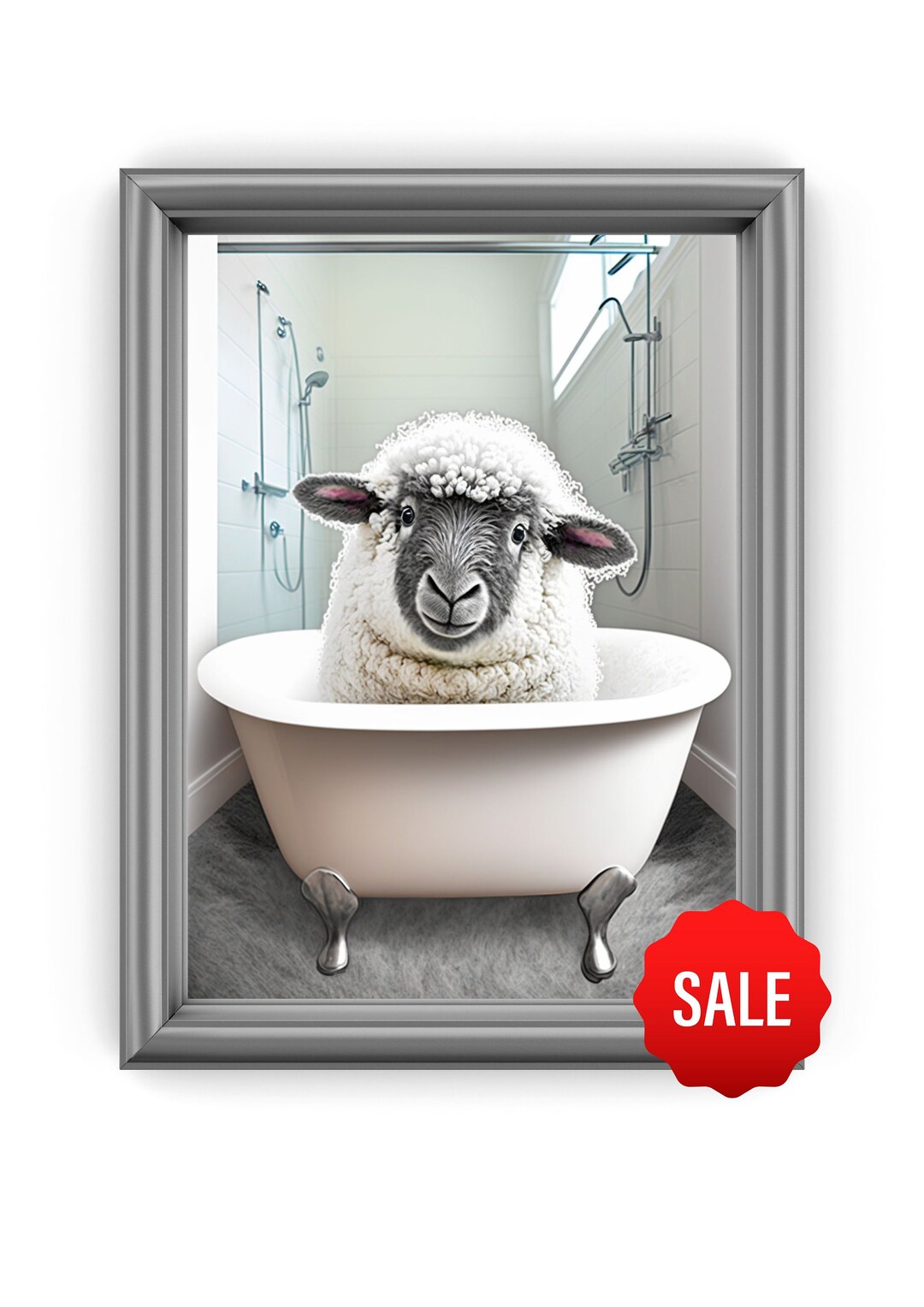 Sheep in Bathrobe Printable, Funny Bathroom Art, Farm Animal Bathroom Art, Toilet Humor, Kids