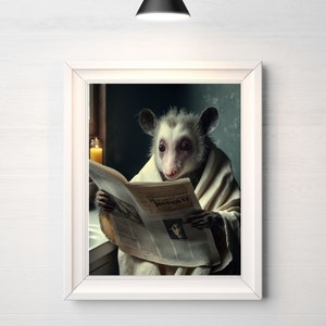 Possum in the toilet reading a newspaper, Instant download, Possum decor, Nursery Possum Decor, Nursery Decor, Australian Animal POSSUM Art