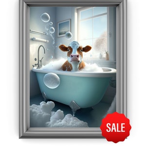 Highland cow in Tub Printable Wall Art | Highland cow Photo | Highland cows Art | Bathroom Decor | Whimsical Bathroom art | Digital Download