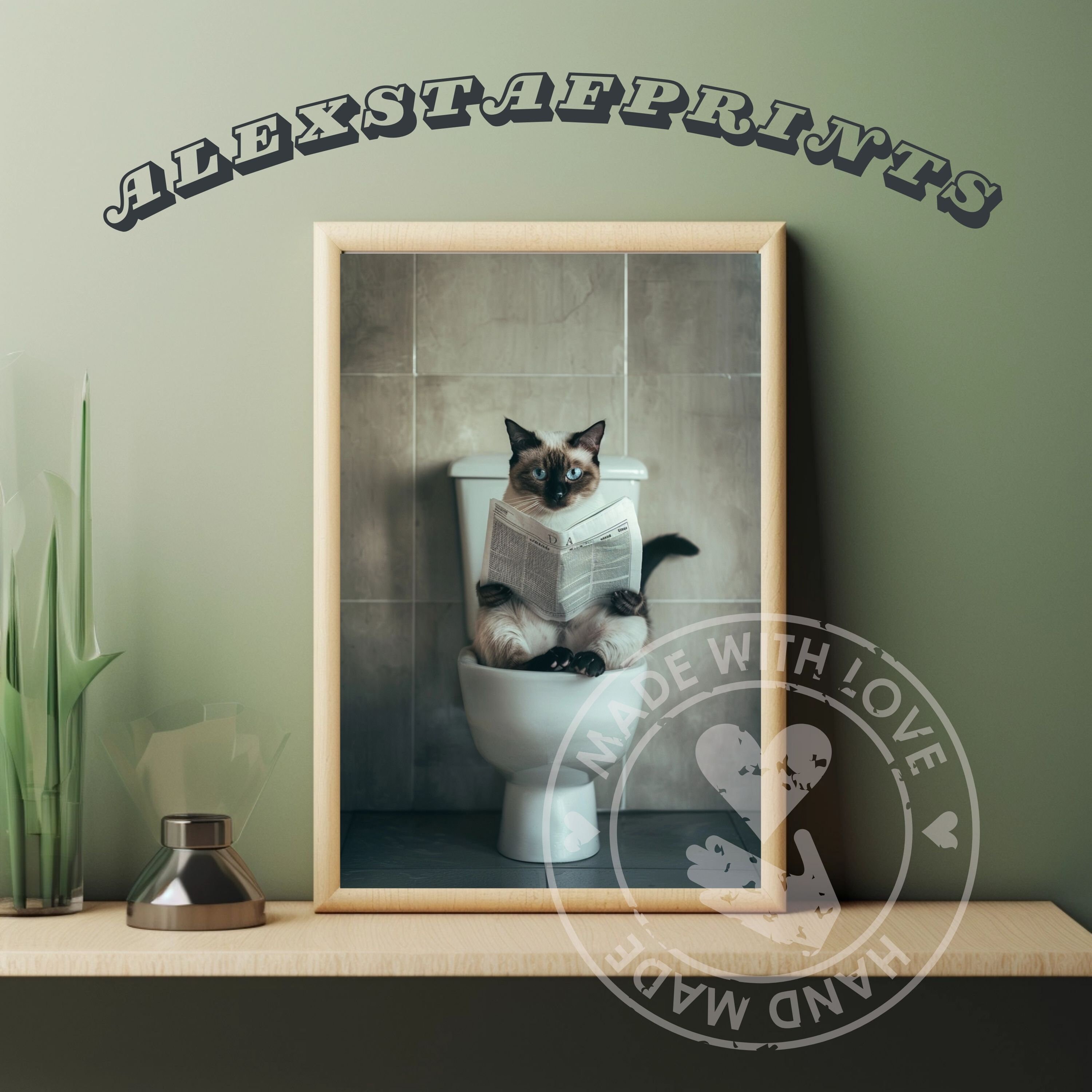 Siamese Cat on Toilet Funny Cat Bathroom Printable, Safari Animal Art ...