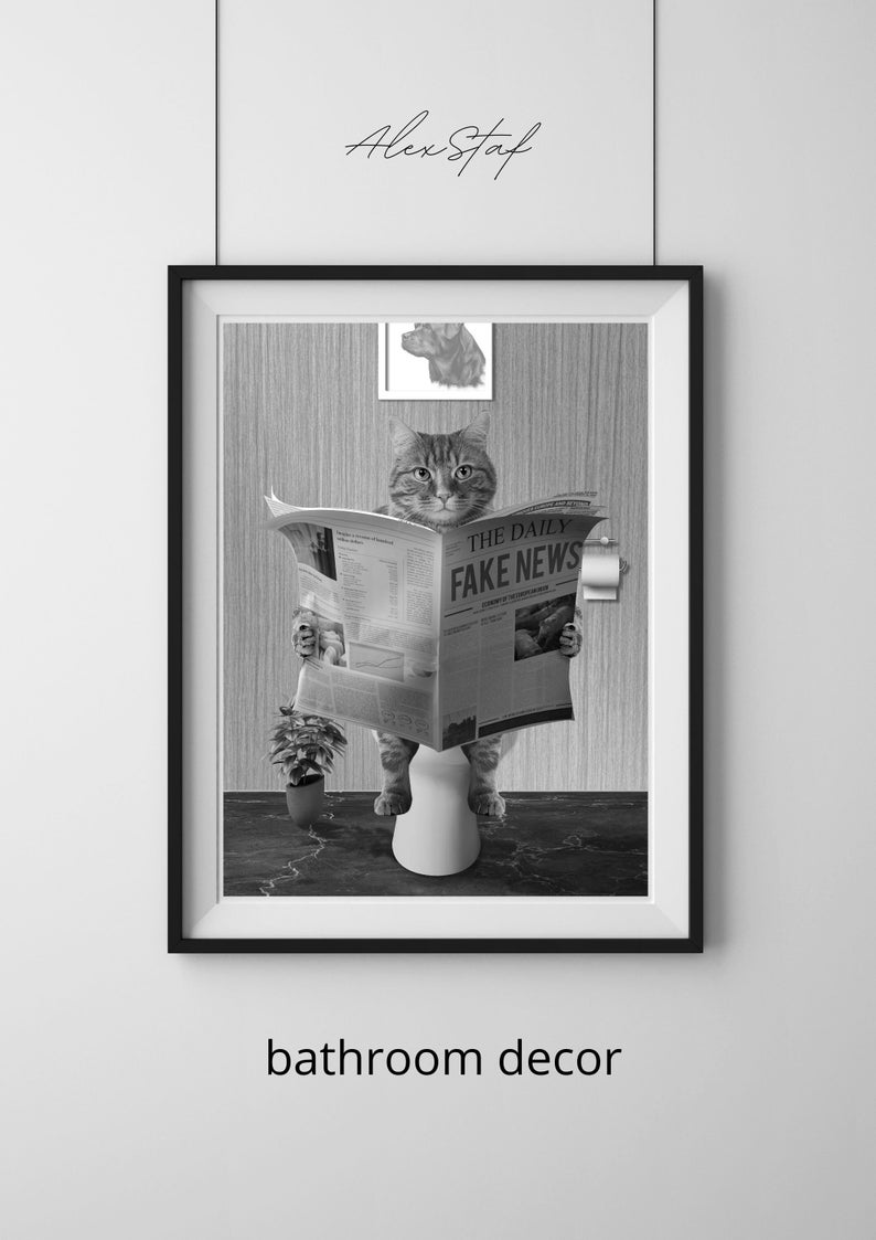 Bathroom Art Cat Print Cat Art Print Bathroom Wall Art Etsy